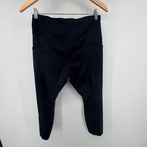 Brooks Running Capris Womens Black Athletic Leggings Pockets Size L